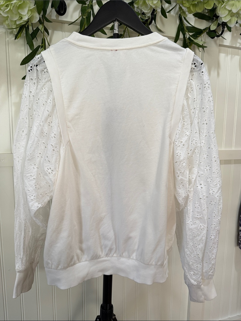 #1015 Anthropologie PILCRO White Washed Lace Yoke Eyelet Puff Sleeve Cotton Top - Picture 7 of 7